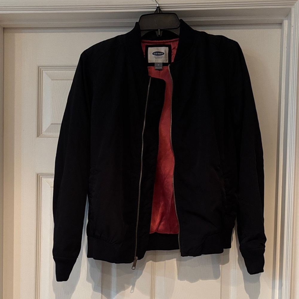Old Navy Black Bomber Jacket with Red Lining